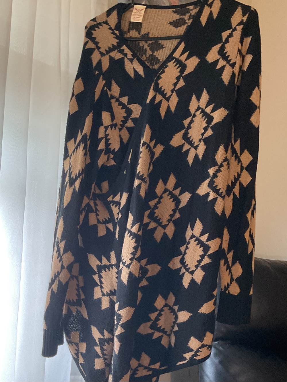 Faded Glory Black and Brown Aztec Pattern Knit Sweater